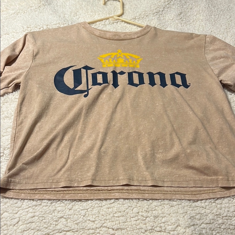 Corona Beige Tee with Blue and Yellow Logo